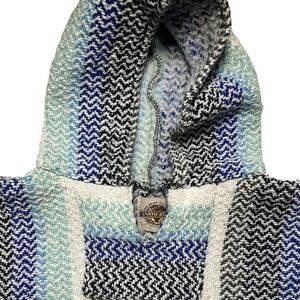 Earth Ragz Mexican Hooded Baja Surfer Drug Rug Rasta Pullover Hoodies Size Large